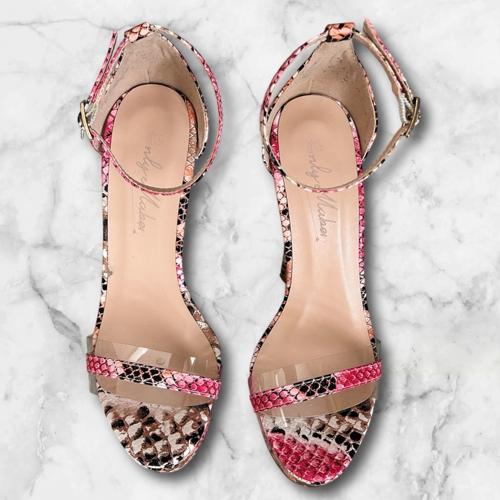 New OnlyMaker Snakeskin Platform Stiletto Heels Sandals Brown Pink Sexy Size 6 - Picture 4 of 13